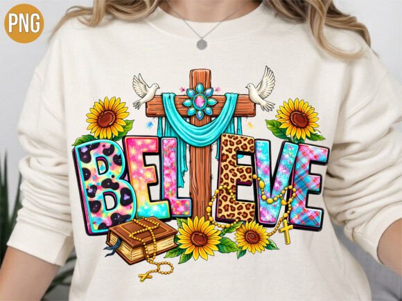 Christian Believe Cross PNG T-Shirt