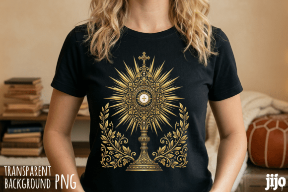 Christian Cross Eucharist Gold PNG T-Shirt Designs
