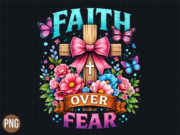Faith over Fear Christian Floral Cross T-Shirt Designs