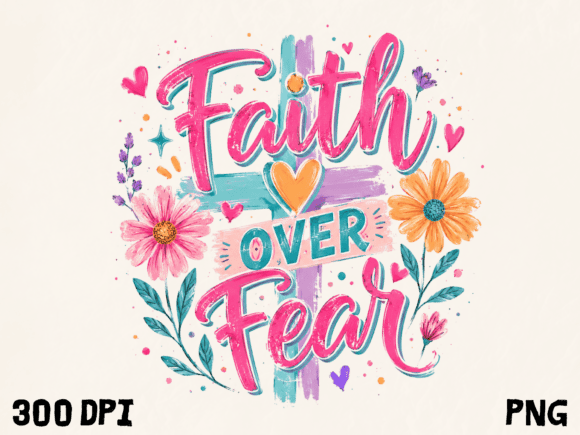 Faith over Fear Colorful Christian PNG T-Shirt Designs