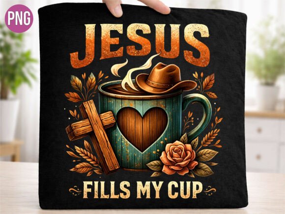 Jesus Fills My Cup Cowboy Coffee PNG T-Shirt Designs