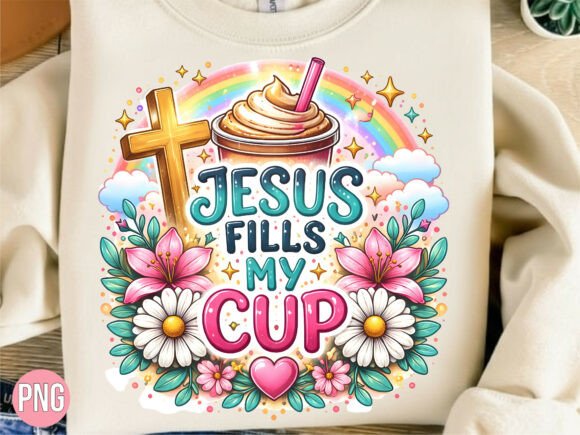 Jesus Fills My Cup Rainbow Floral PNG T-Shirt Designs