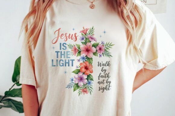 Jesus Is the Light Floral Cross PNG: T-Shirt Designs