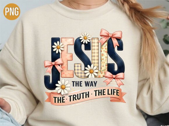 Jesus the Way Floral Christian Bow PNG: T-Shirt Designs with Brand Potential
