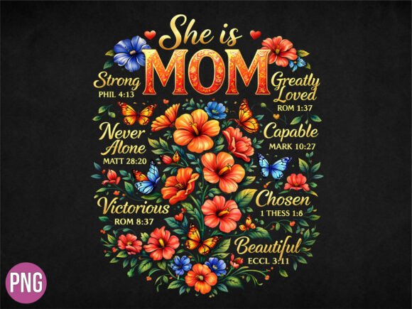 She is Mom Christian Scripture Floral T-Shirt Designs